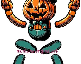 Pumpkin Jacko Lantern Man jumping jack toy retro style Halloween paper doll kids craft printable