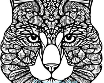 abstract cat face animal Printable Adult Coloring Page Coloring book page for adults & kids Coloring sheet line art