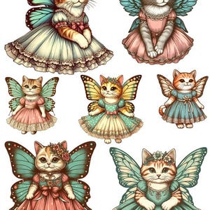 cat fairy paper dolls collage sheet, digital download, animal clipart printable cut outs