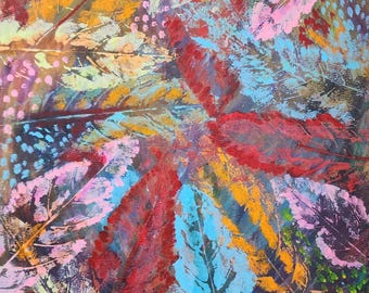 Leaves acrylic abstract painting modern colorful artwork By Elizavella