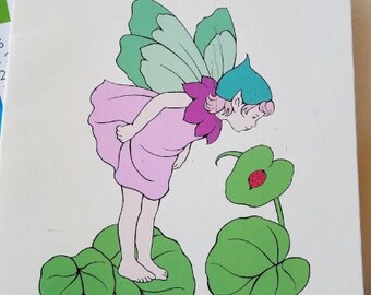 Fairies and elves coloring book flowers animals fantasy line art 1998 copyright