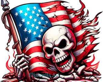 tattered American USA American Flag png clipart skeleton man skull patriotic art digital download