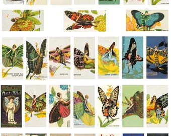Arte de hadas estilo flapper art, lámina de collage, imágenes prediseñadas de dominó de 2.5 x 5 cm (1" x 2") para descarga digital, láminas de arte imprimibles de los años 20