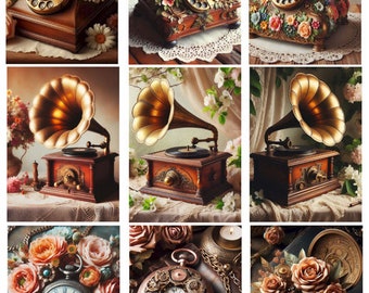 STEAMPUNK Vintage style photos phonographs telephones pocket watches JPG PDF digital collage sheet download 2.5" x 3.5" aceo card printables
