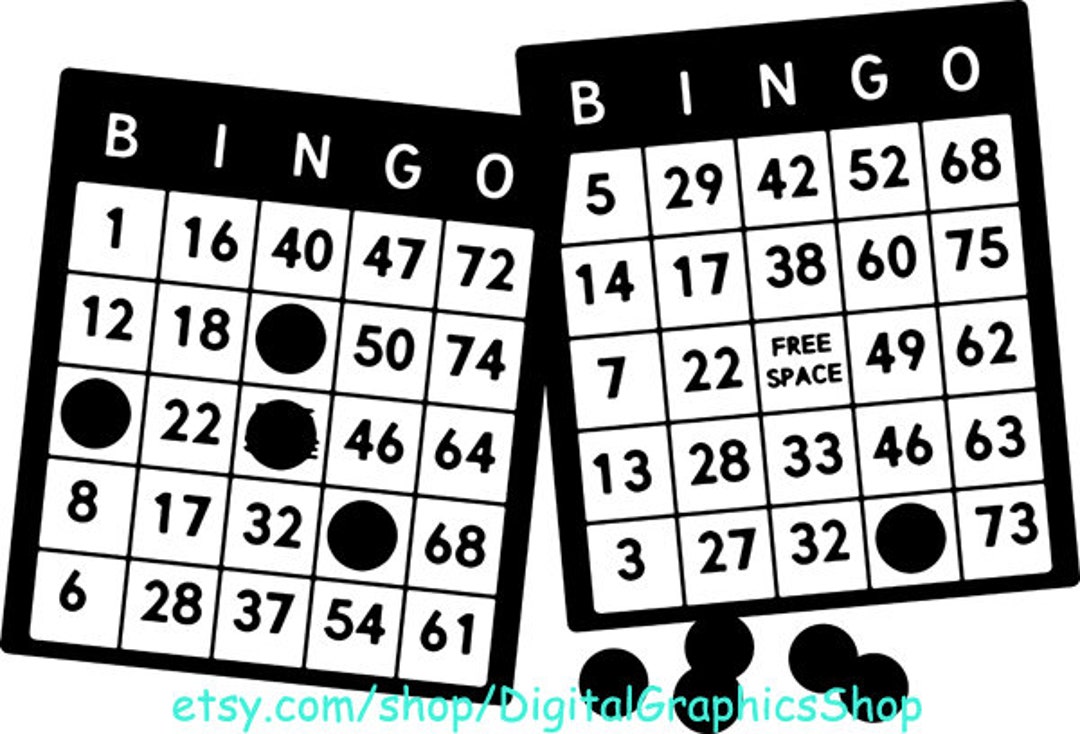 Bingo Game Cards and Chips Clipart Png Overlay Jpg Svg Printable Art