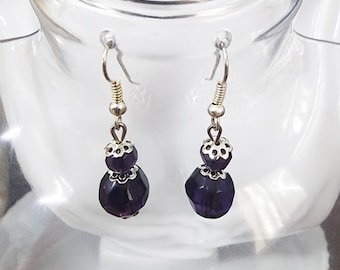purple crystal glass bead drop dangle earrings handmad jewelry