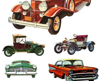 vintage antique classic cars art, printable scrapbooking paper, digital collage sheet, cars clipart, instant download