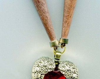 heart Angel wings necklace pendant red gem square gold chain love romance jewelry