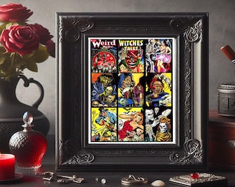 Horror monsters art collage print ghouls zombies creatures altered art - dark fantasy 8x10 inch semi gloss print