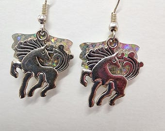 Unicorn horse hologram sequin earrings dangles handmade animal jewelry