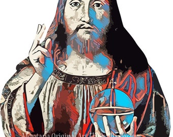 Abstract Jesus christ holding globe orb art png jpg printable art religious christian intant download clipart graphics