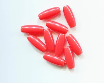 red bugle tube barrel beads lot 5mm x 18mm 10 piece plastic jewelry crafts