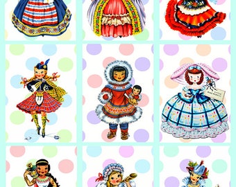 little international ladies printable collage sheet aceo clipart vintage retro art digital download printable