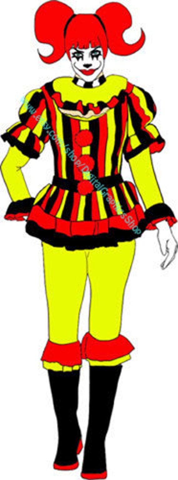 Creepy circus Clown woman printable art clipart png jpg file digital image graphics instant downloads