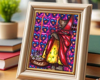 mamma bear with flower basket and hearts aceo original art drawing ooak atc originals miniature animal art By Elizavella