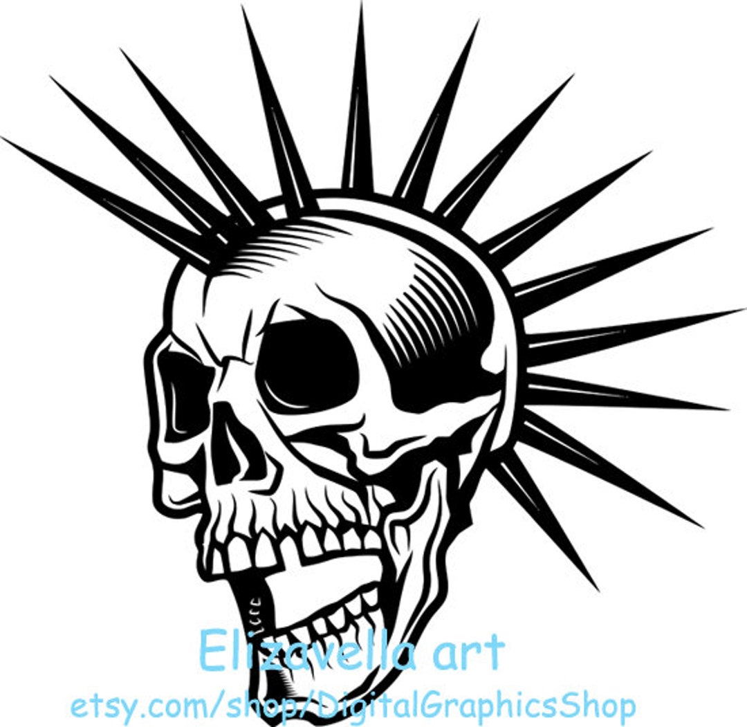 Punk Rocker Skeleton Vector Punk Rocker Skull Guy Svg Clipart Skull Png Jpg Printable Art Digital ...