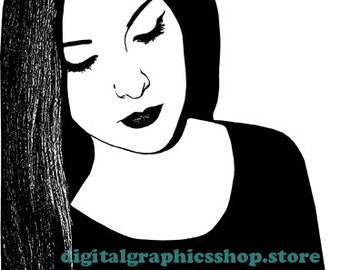 goth girl art, pinup girl, sexy woman, printable art, clipart, jpg, png instant download, digital print,