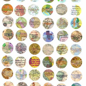 Collagesheet alte Weltkarten Reise Zitate 1 Zoll Kreise Clipart digitaler Download Vintage Karte Bilder Anhänger Schmuck machen Printables