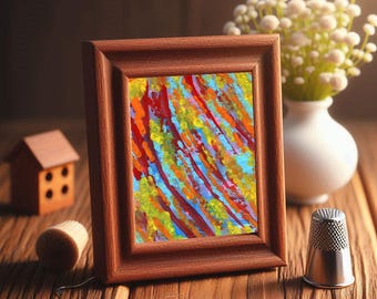 aceo painting abstract original art miniature paintings atc art drips spatter colorful modern artwork By Elizavella