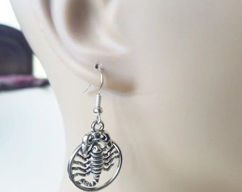 silver scorpion hoop earrings scorpio earrings zodiac charm dangles handmade jewelry