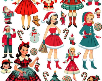 1950s Christmas clipart collage sheet die cuts cut outs Png jpg printable instant digital download