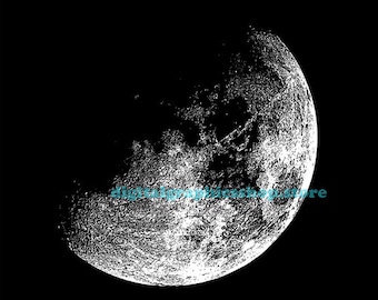 astronomy art half Moon printable art print clipart png jpg celestial instant download digital print