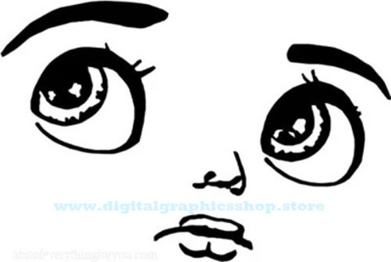 boy doll face stencil, png clipart, printable art, digital prints, instant download, svg vector