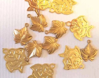 12 vintage rose leave gold brass metal flower charms lef charm mixed lot