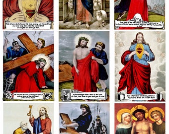 bible quotes aceo collage sheet,  jesus christ art, 2.5" x 3.5" printable instant download atc images, religious christian