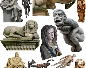 nude male female animals gargoyles ancient statues clipart png printable instant download digital print  die cuts diy crafts scrapbooking