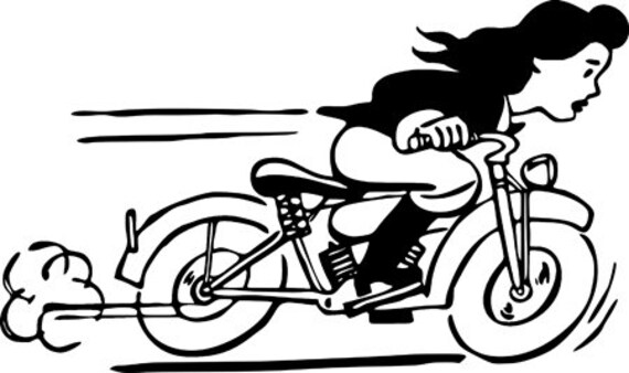 Woman Riding Motorcycle clipart png printable art digital download image graphics biker chic motor bike black and white artwork