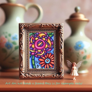abstract flowers drawing aceo original flower art atc whimsical modern miniature folk art