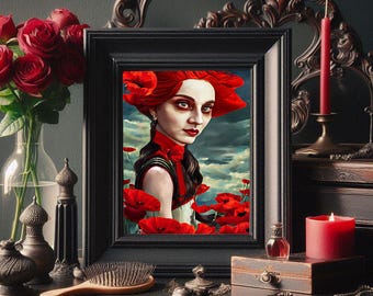Queen of the Poppies original art print 8x10 inch semi gloss fantasy fairytale art print
