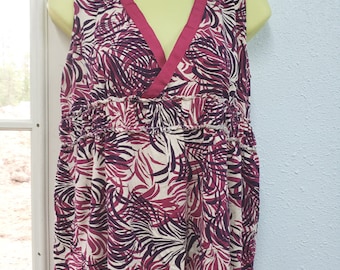vintage burgundy and white floral top blouse womens sleeveless shirt size medium clothing