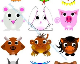 childrens chinese zodiac signs clipart digital print instant download collage sheet horoscope birthday sign symbols