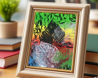 leaves plants nature original aceo art abstract miniature painting colorful