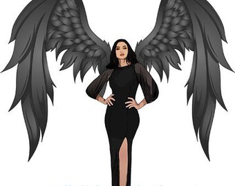 Gothic Dark Angel Woman Fantasy Pinup Girl printable art clipart png jpg instant download digital downloadable image graphics designs