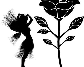 peacock fairy rose flower silhouette printable art faerie clipart png jpg download digital image stencil digital stamp