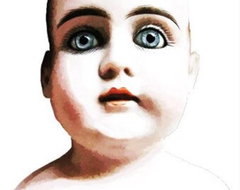creepy antique porcelain baby doll head png clipart jpg printable watercolor art print instant download muneca png
