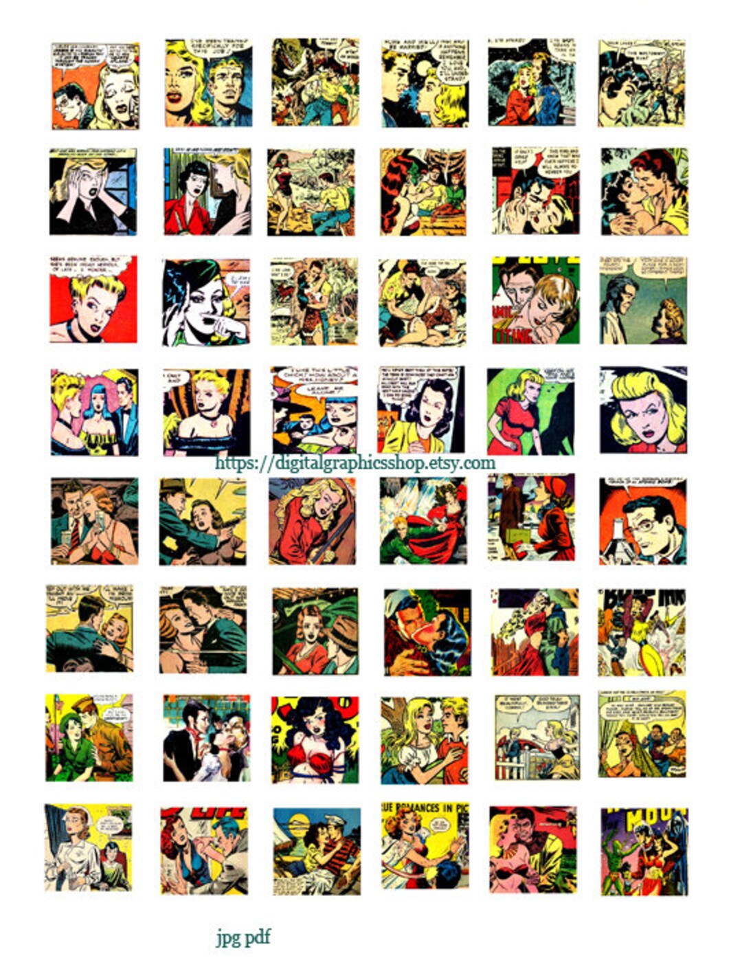 Vinatge Comics Art Digital Collage Sheet 1