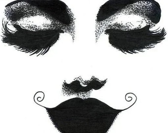 original art ink drawing womans face long lashes dark lipstick  makeup pop art By Elizavella