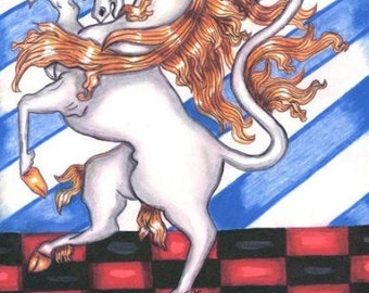 white unicorn horse original art print fairytale folk art original ink drawing artwork fantasy fairytale modern artwork