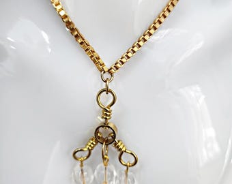 3 glass bead drop necklace gold chain handmade jewelry