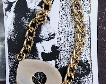 gold plated chain bracelet with heart shell handmade boho jewelry