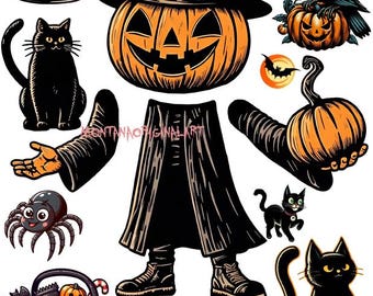 Pumpkin Jacko Lantern witch Man Halloween paper doll kids craft printable