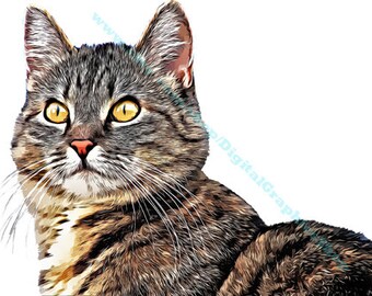 yellow eyes, tabby Cat art png, jpg, digital painting print, svg, instant download, animal clipart, pets, transfer images