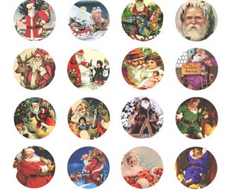 vintage santa claus christmas collage sheet clipart digital print, instant download, 1.5inch circles,  printable pendants magnets pins