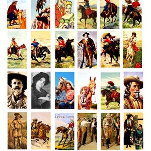 vintage cowboys cowgirls dominos collage sheet country western clip art digital download 1&quot; x 2&quot; inch graphics images printables pendants