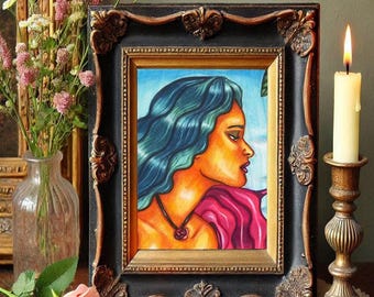 Rose Fairy woman portrait original art print markers drawing fantasy fairytale outsider art By Elizavella