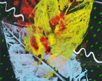 leaves lines, abstract aceo painting, original aceo art, aceo cards, miniature colorful artwork